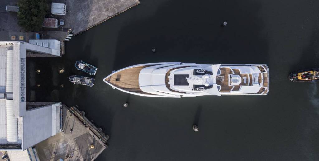 80m hybrid superyacht Artefact launched by Nobiskrug