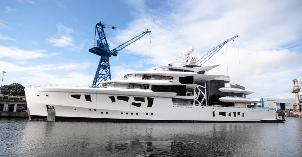 80m hybrid superyacht Artefact launched by Nobiskrug