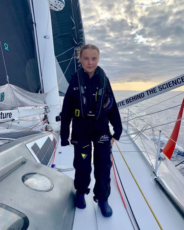 The Statue of Liberty Greets Greta Thunberg as she Braves the Waves In Malizia II with Pierre Casiraghi to Save the Planet