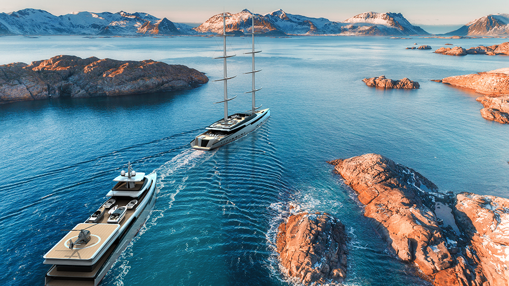 Twin superyacht design: 88m S/Y Lotus paired with 70m companion vessel