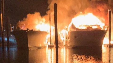 Two yachts destroyed by fire leaking fuel in New Jersey