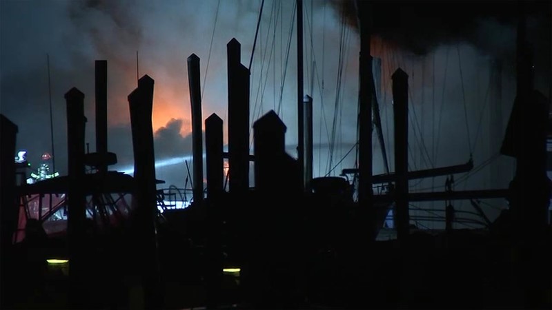 Two yachts destroyed by fire leaking fuel in New Jersey