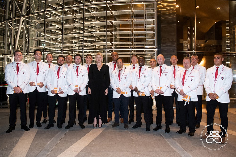 Princess Charlene congratulates Impi Rugby Team in Dubai