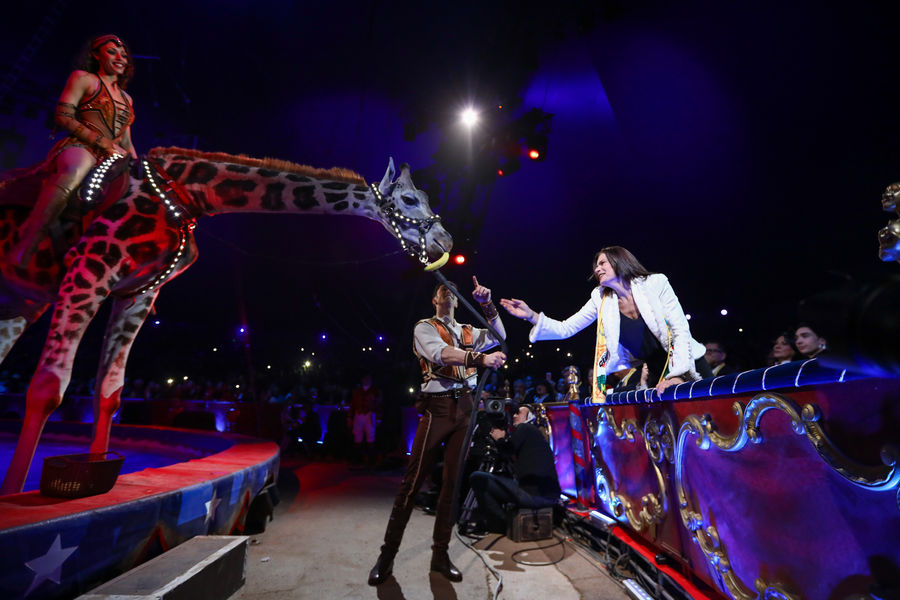 Giraffe and Princess Stephanie at 42nd International Circus Festival