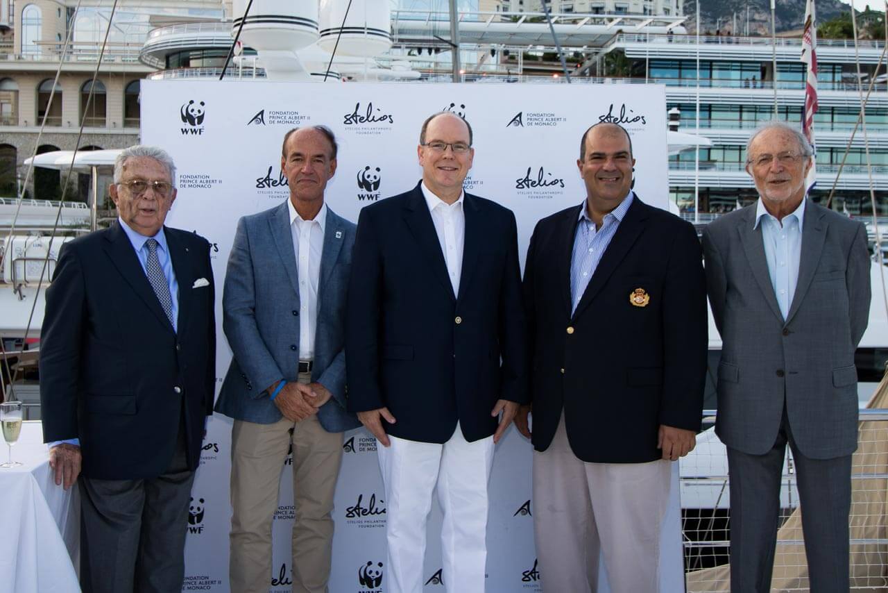 Prince Albert II with Claudio Segré, Marco Lambertini, Stelios and Bernard Fautrier at this year's fundraiser