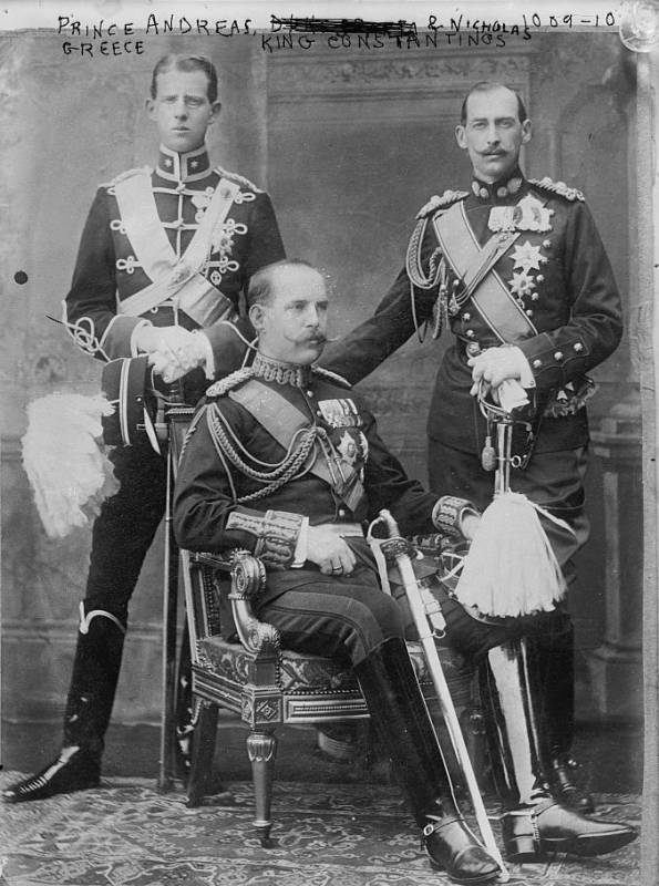 Prince Andrew, Crown Prince Constantine (seated) and Prince Nicholas of Greece. Given that Prince Andrew is depicted as a Second Lieutenant, the photo must have been taken shortly after his commission in 1901. @commons.wikimedia.org