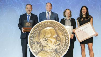 Ban Ki-moon, S.A.S. le Prince Souverain, Lisa Ann Levin, Violaine Pellichero - Grandes Médailles Albert Ier 2019 - © M Dagnino - Musée océanographique (low)