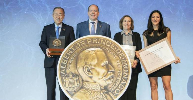 Ban Ki-moon, S.A.S. le Prince Souverain, Lisa Ann Levin, Violaine Pellichero - Grandes Médailles Albert Ier 2019 - © M Dagnino - Musée océanographique (low)