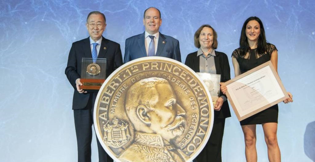Ban Ki-moon, S.A.S. le Prince Souverain, Lisa Ann Levin, Violaine Pellichero - Grandes Médailles Albert Ier 2019 - © M Dagnino - Musée océanographique (low)