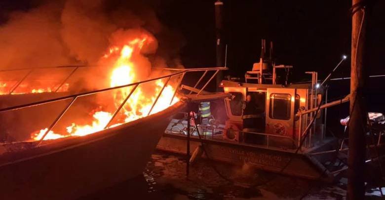 Two yachts destroyed by fire leaking fuel in New Jersey