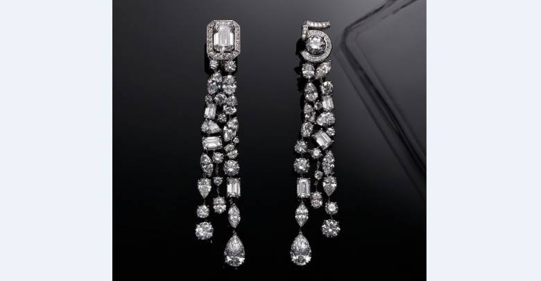 Chanel Diamond Gemstone White Gold Drop Earrings