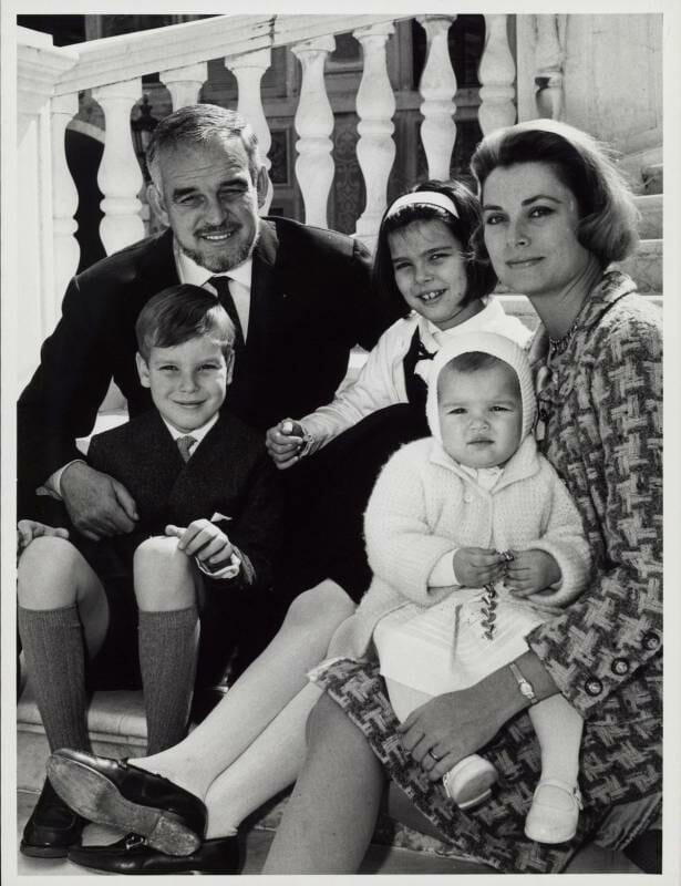 Prince Rainier III surrounded by his family at the Princely Palace in 1965