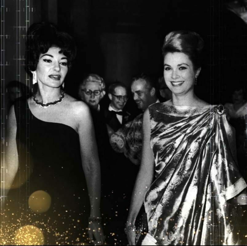 Maria Callas and Princess Grace of Monaco attend the closing of the second annual Monte-Carlo Television Festival in 1962
