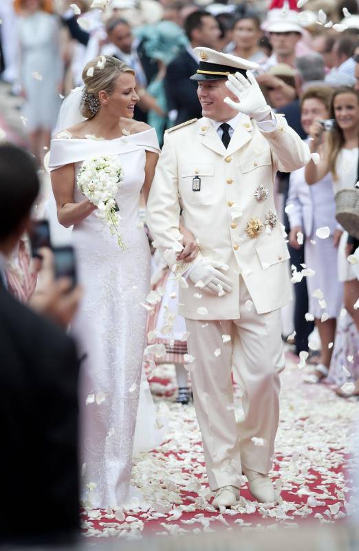 Prince Albert II and Charlène Wittstockat their wedding ceremony in 2011